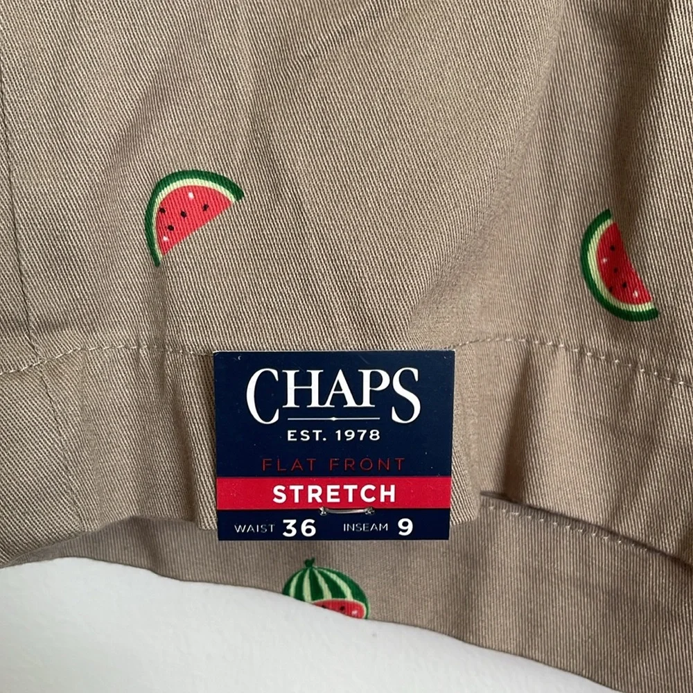 Chaps Coastland Wash Men's Vintage Khaki Watermelon Print Graphic Casual Shorts